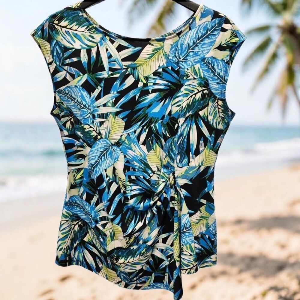 Jules & Leopold Tropical Shirt Womens Large Blue Green Cinched Waist Resortwear